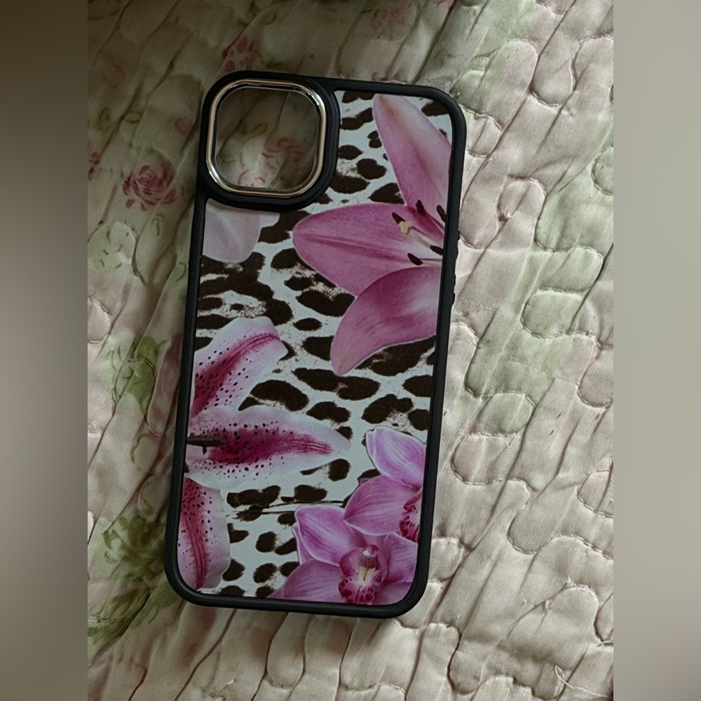 Pink Floral Leopard Print Phone Case - Unbranded